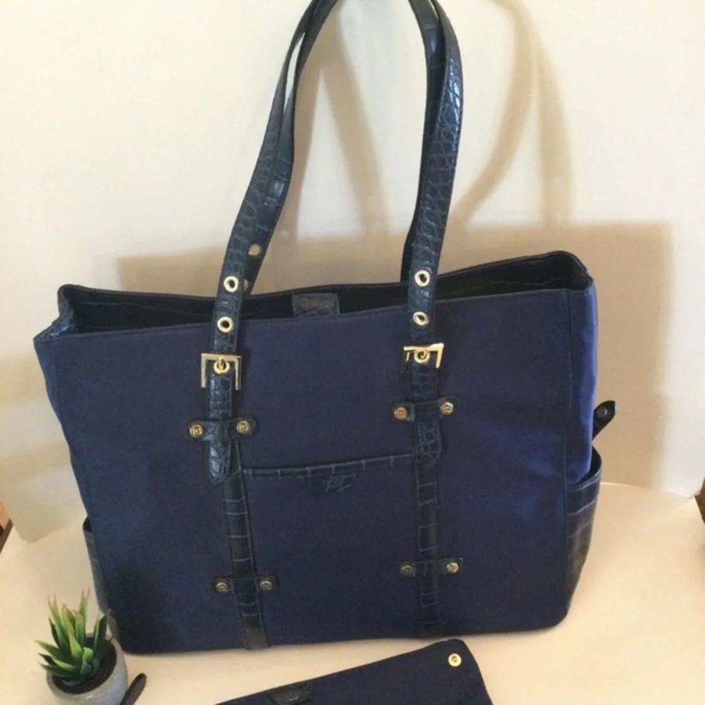 Tutilo New York Navy Blue Briefcase Tote Laptop Bag With IPad Seperate Bag Nice